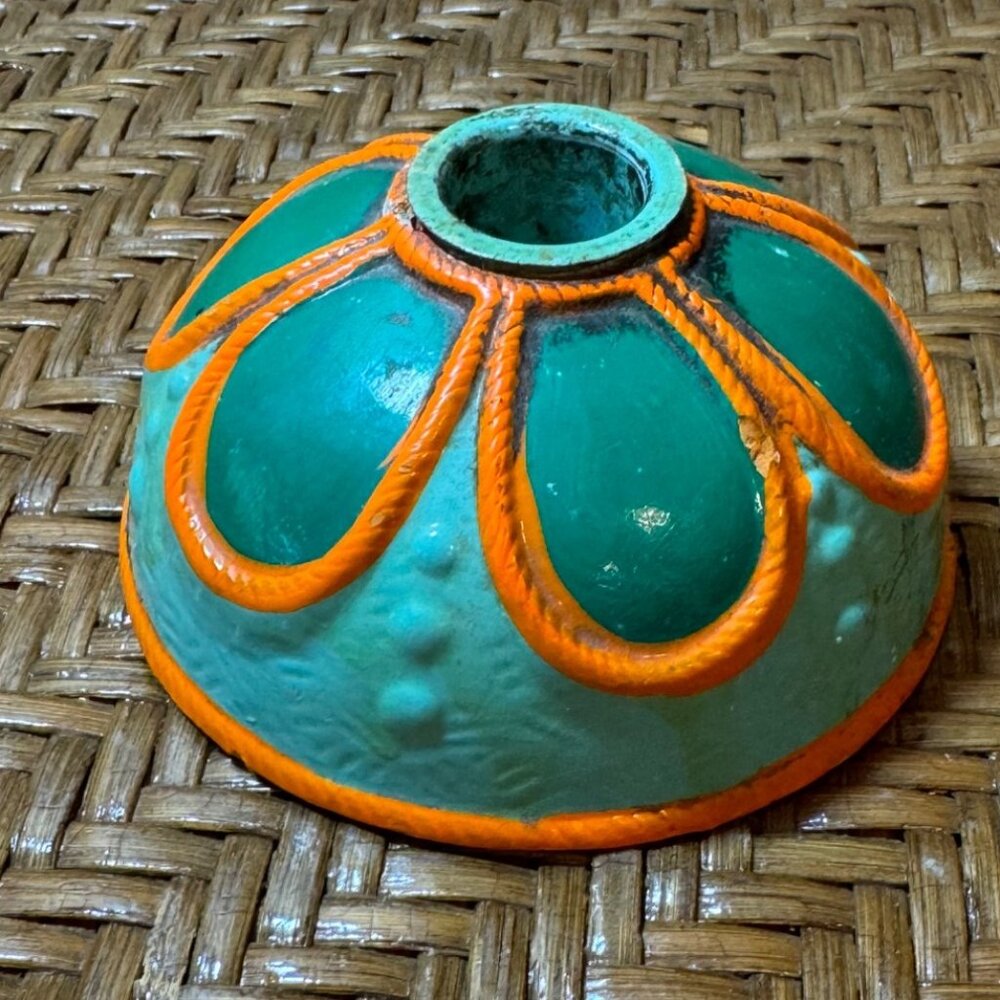 Vintage Fitz & Floyd Ceramic Vase Base Turquoise & Orange  Candle Holder